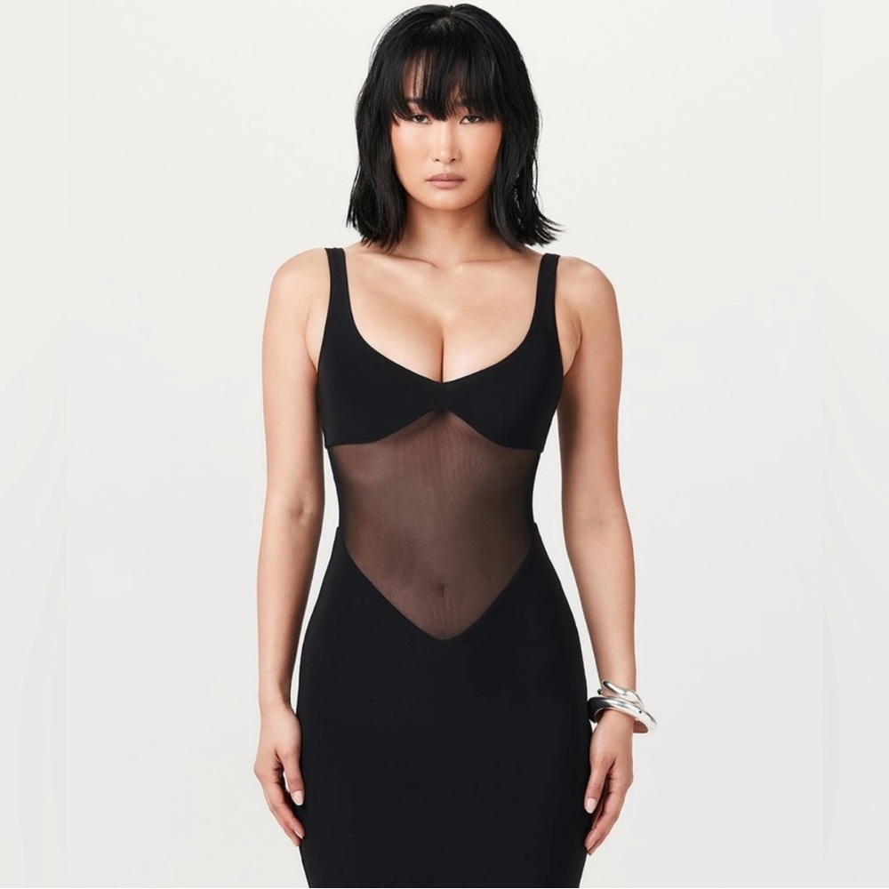 Naked Wardrobe Black HOURGLASS MESH CONTRAST DRESS Size Large - Picture 3 of 11